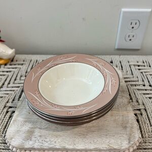 Lot of 4 Homer Laughlin small bowls Elegant Cream and Tan Dinnerware Set